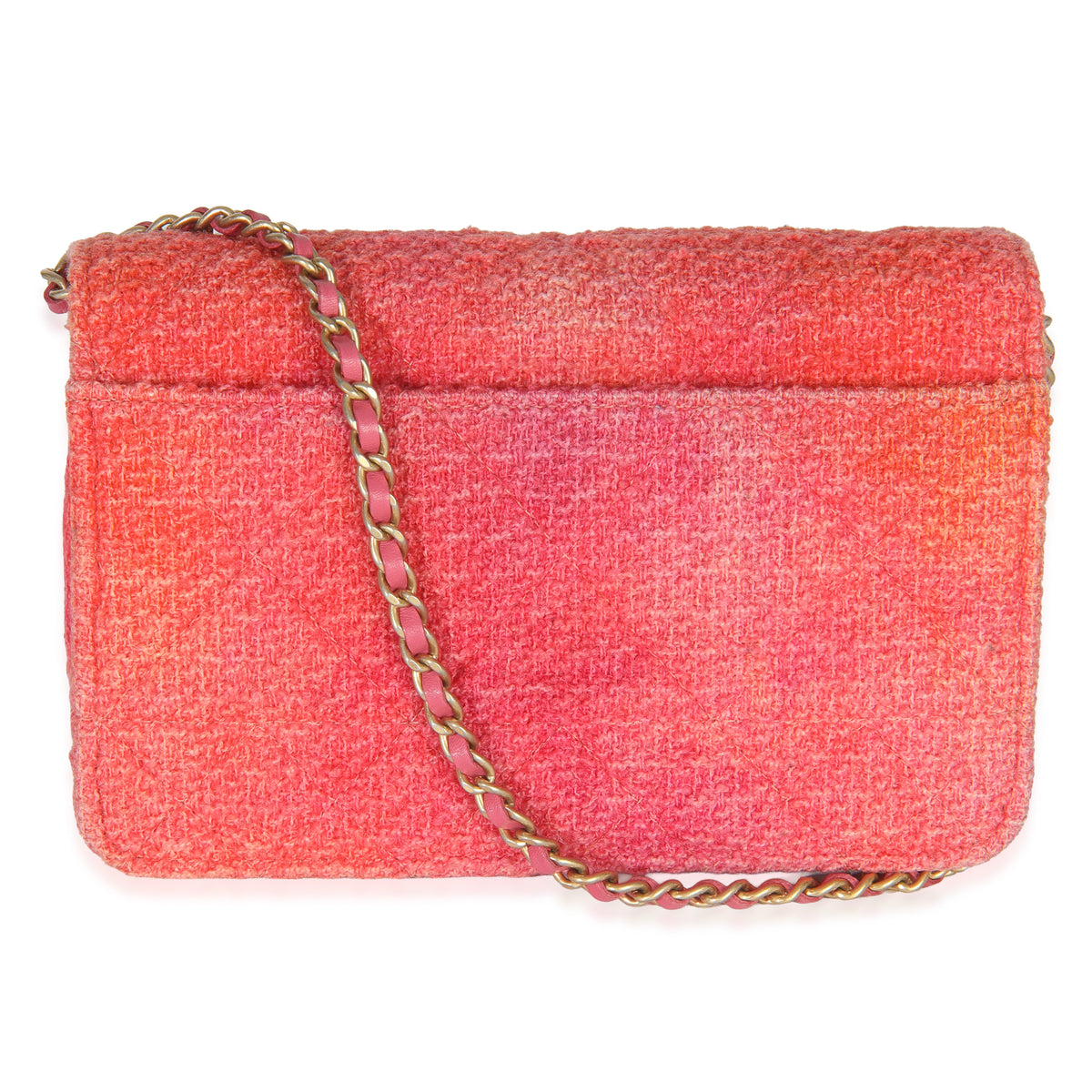 Pink Orange Quilted Tweed Timeless CC Wallet On Chain