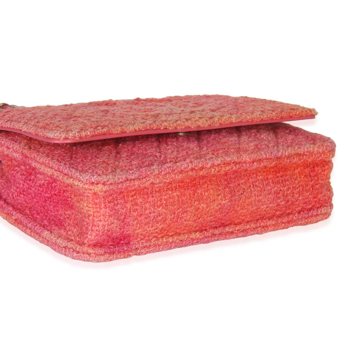 Pink Orange Quilted Tweed Timeless CC Wallet On Chain