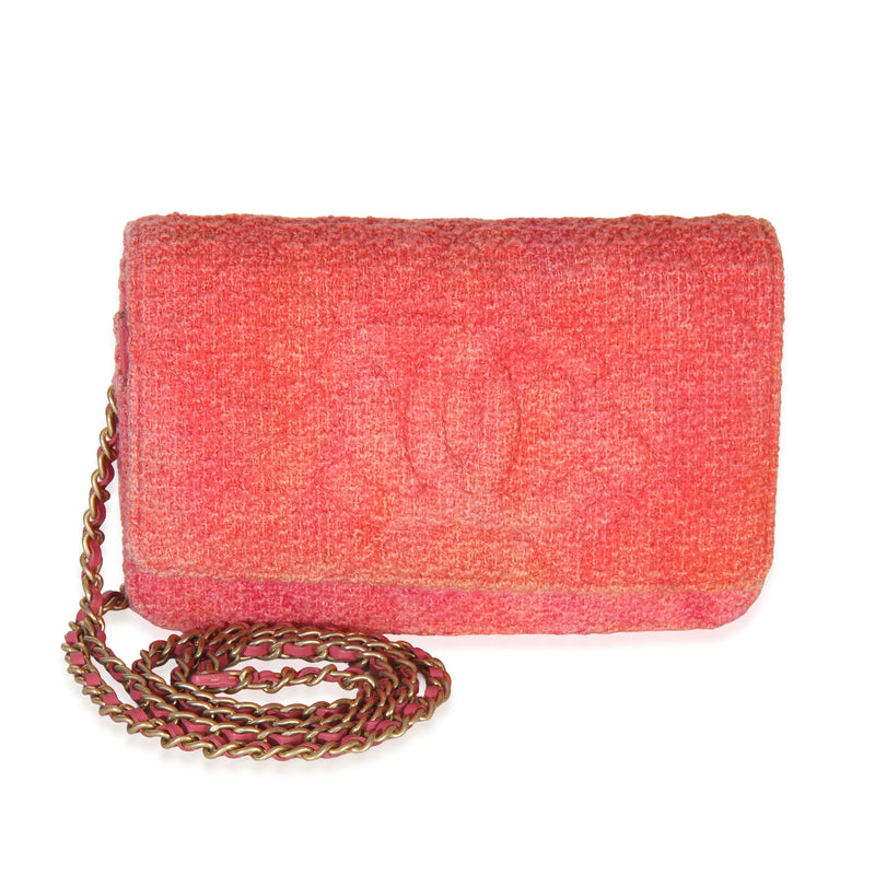 Pink Orange Quilted Tweed Timeless CC Wallet On Chain