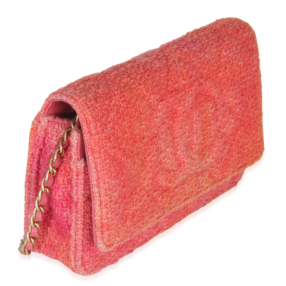 Pink Orange Quilted Tweed Timeless CC Wallet On Chain