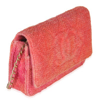 Pink Orange Quilted Tweed Timeless CC Wallet On Chain