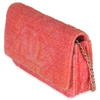 Pink Orange Quilted Tweed Timeless CC Wallet On Chain