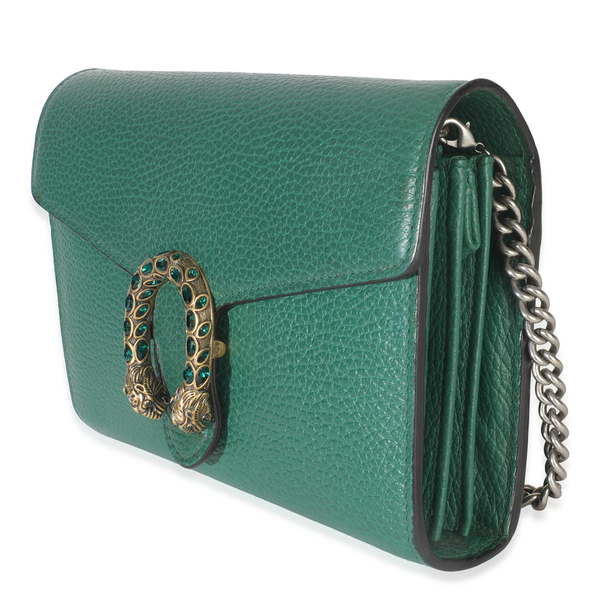 Gucci Emerald Pebbled Calfskin Dionysus Chain Wallet Handbag sv