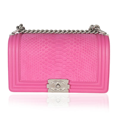 Chanel Pink Matte Python Old Medium Boy Bag Handbag fv