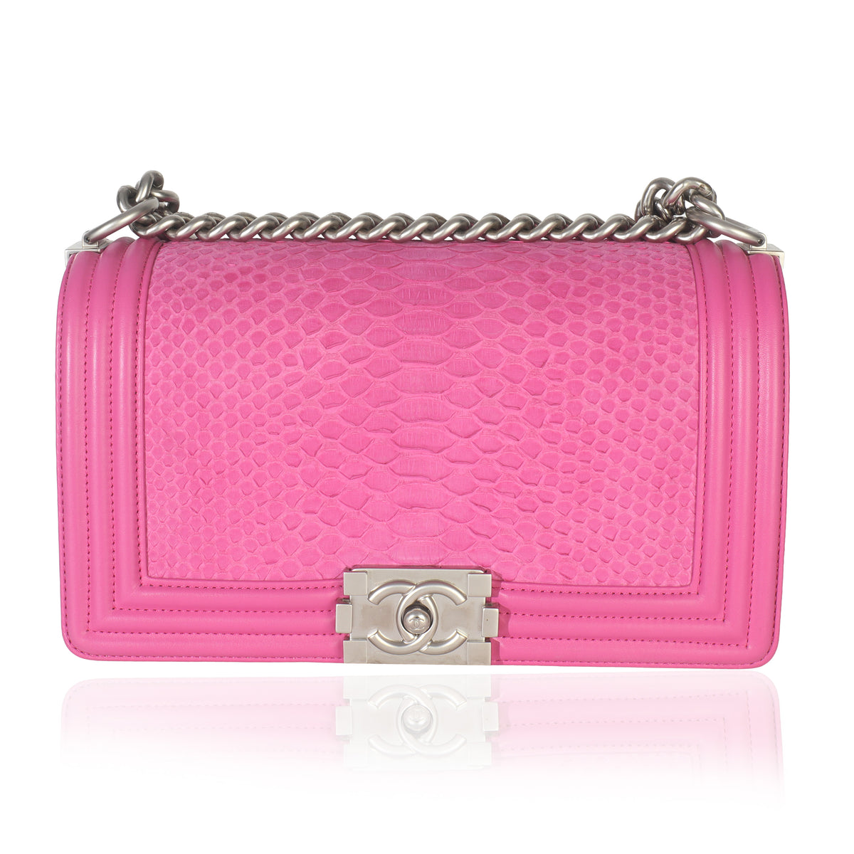 Chanel Pink Matte Python Old Medium Boy Bag Handbag fv