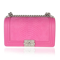 Chanel Pink Matte Python Old Medium Boy Bag Handbag fv