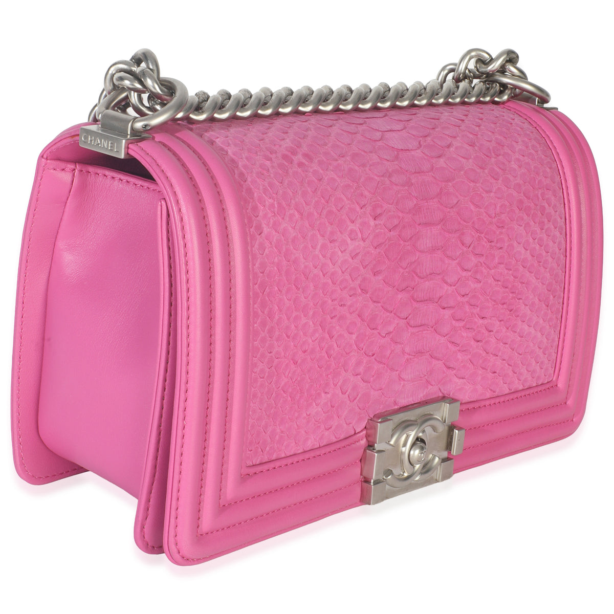Chanel Pink Matte Python Old Medium Boy Bag Handbag pv
