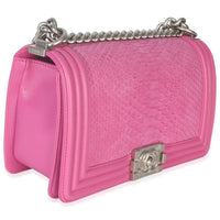 Chanel Pink Matte Python Old Medium Boy Bag Handbag pv
