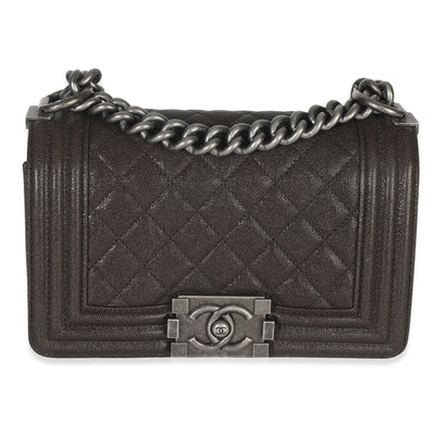 Chanel Brown Quilted Caviar Small Boy Handbag Handbag fv