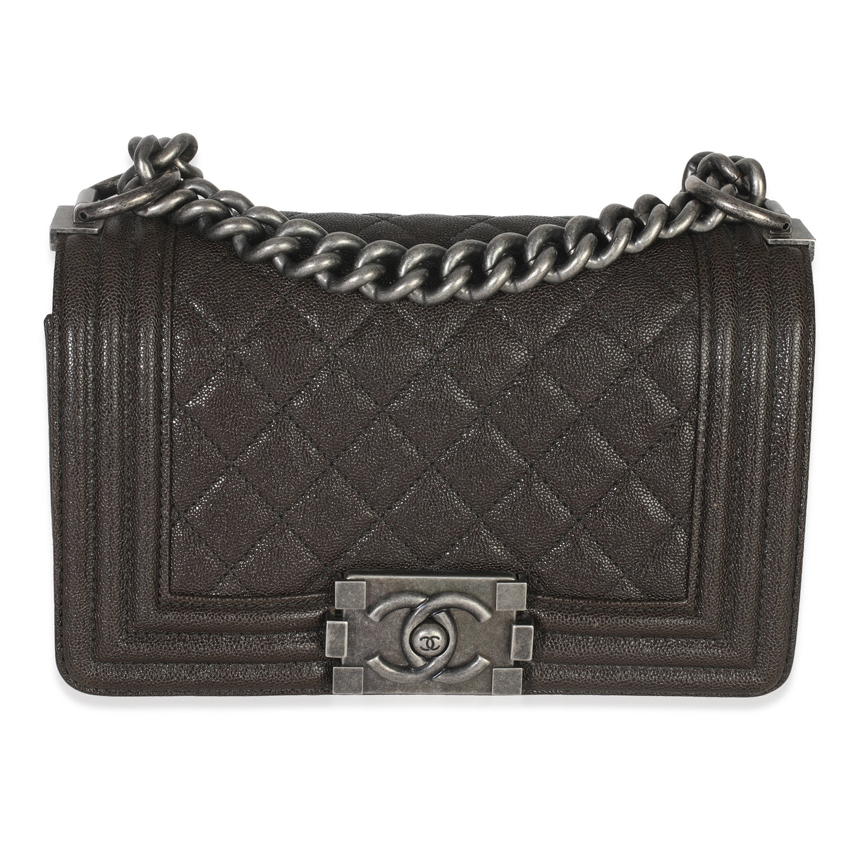 Chanel Brown Quilted Caviar Small Boy Handbag Handbag fv