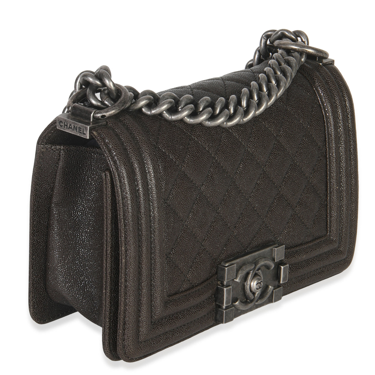 Chanel Brown Quilted Caviar Small Boy Handbag Handbag pv