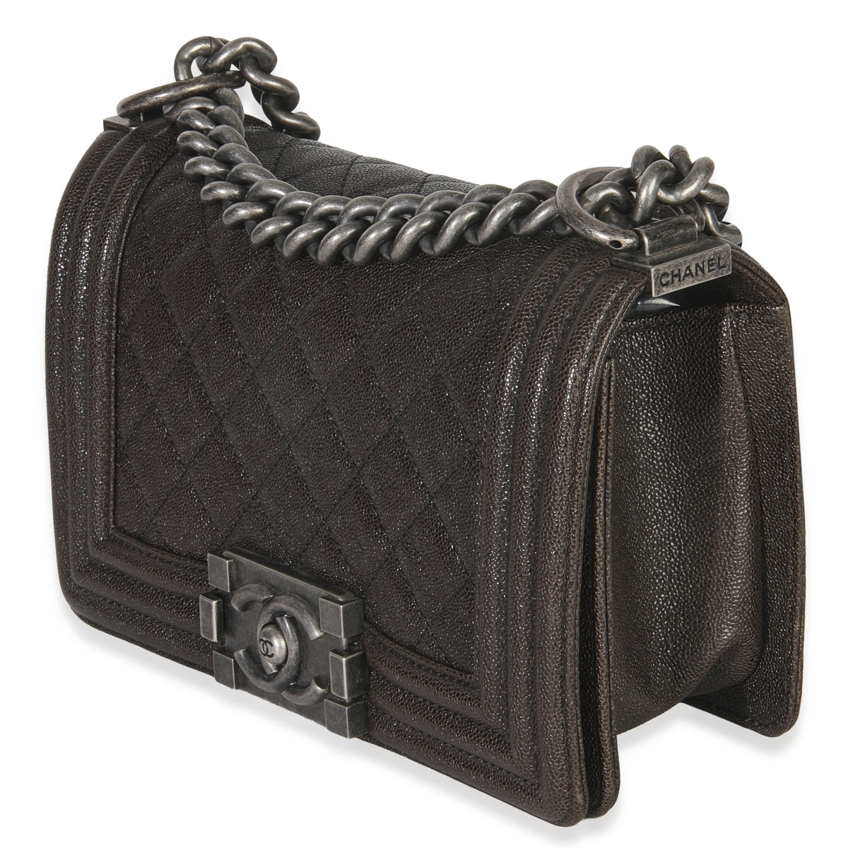 Chanel Brown Quilted Caviar Small Boy Handbag Handbag sv