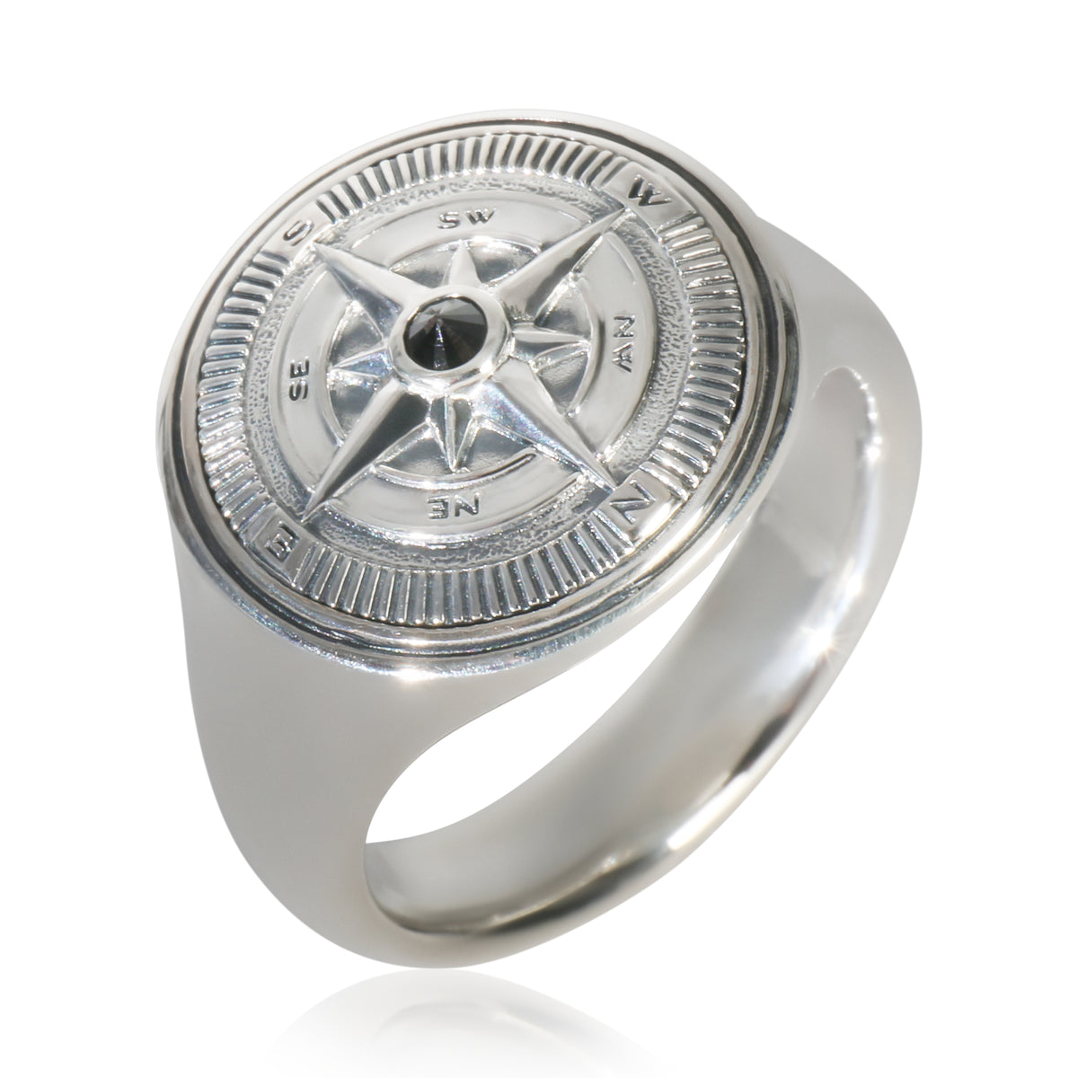 Sterling Silver Diamond Maritime Compass Signet Ring