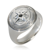 Sterling Silver Diamond Maritime Compass Signet Ring