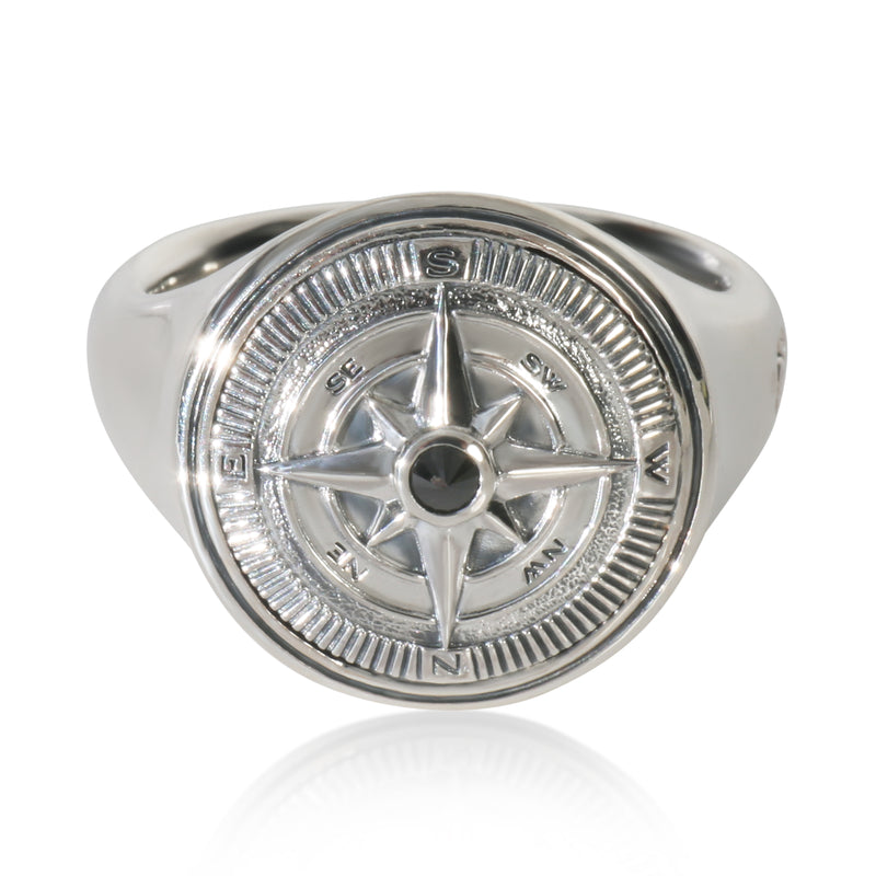 Sterling Silver Diamond Maritime Compass Signet Ring