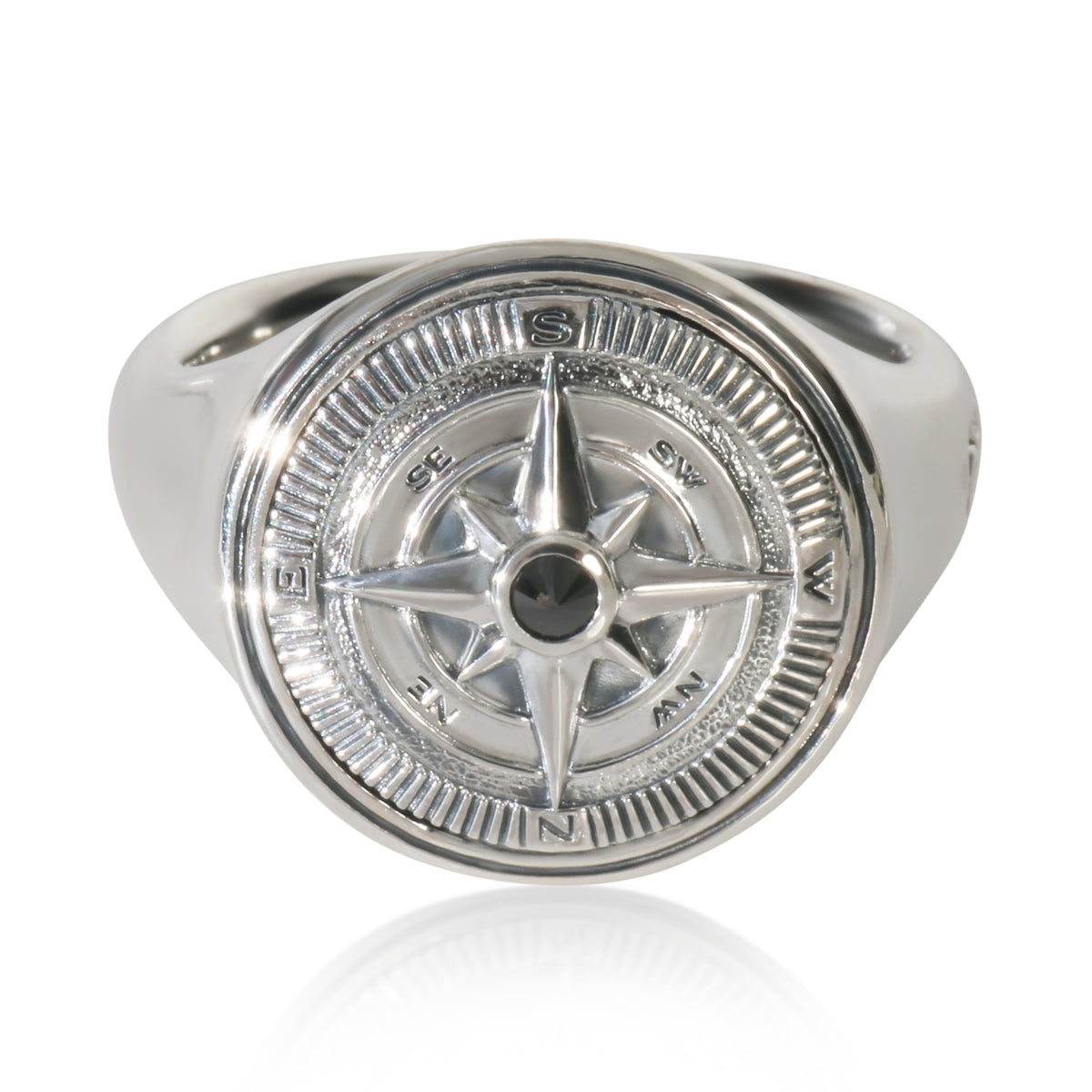 Sterling Silver Diamond Maritime Compass Signet Ring