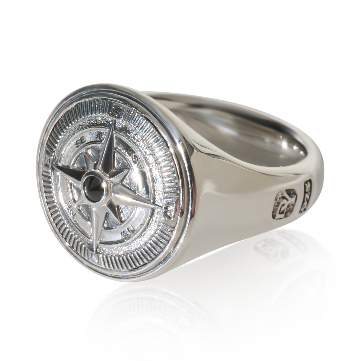 Sterling Silver Diamond Maritime Compass Signet Ring