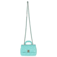Teal Quilted Calfskin Top Handle Flap Bag