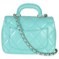 Teal Quilted Calfskin Top Handle Flap Bag