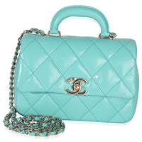 Teal Quilted Calfskin Top Handle Flap Bag