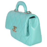 Teal Quilted Calfskin Top Handle Flap Bag