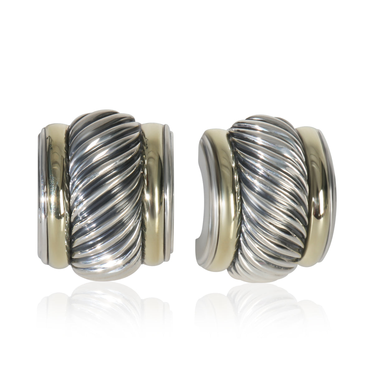 David Yurman Yellow Gold & Sterling Silver  Vintage Cable Hoop Earrings fv