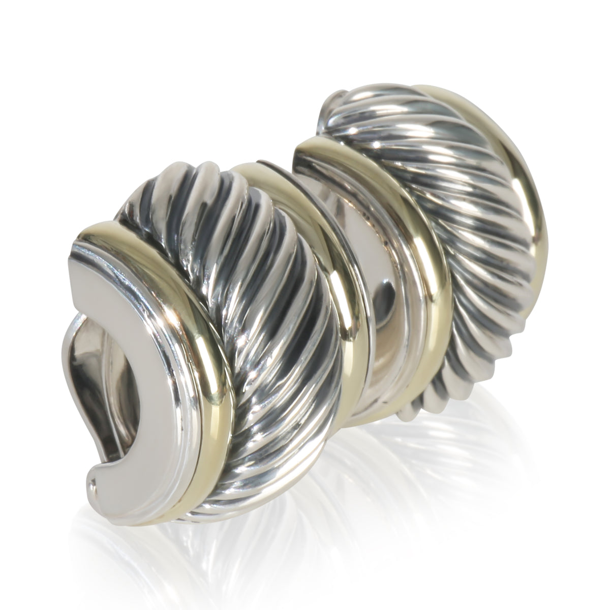 David Yurman Yellow Gold & Sterling Silver  Vintage Cable Hoop Earrings sv