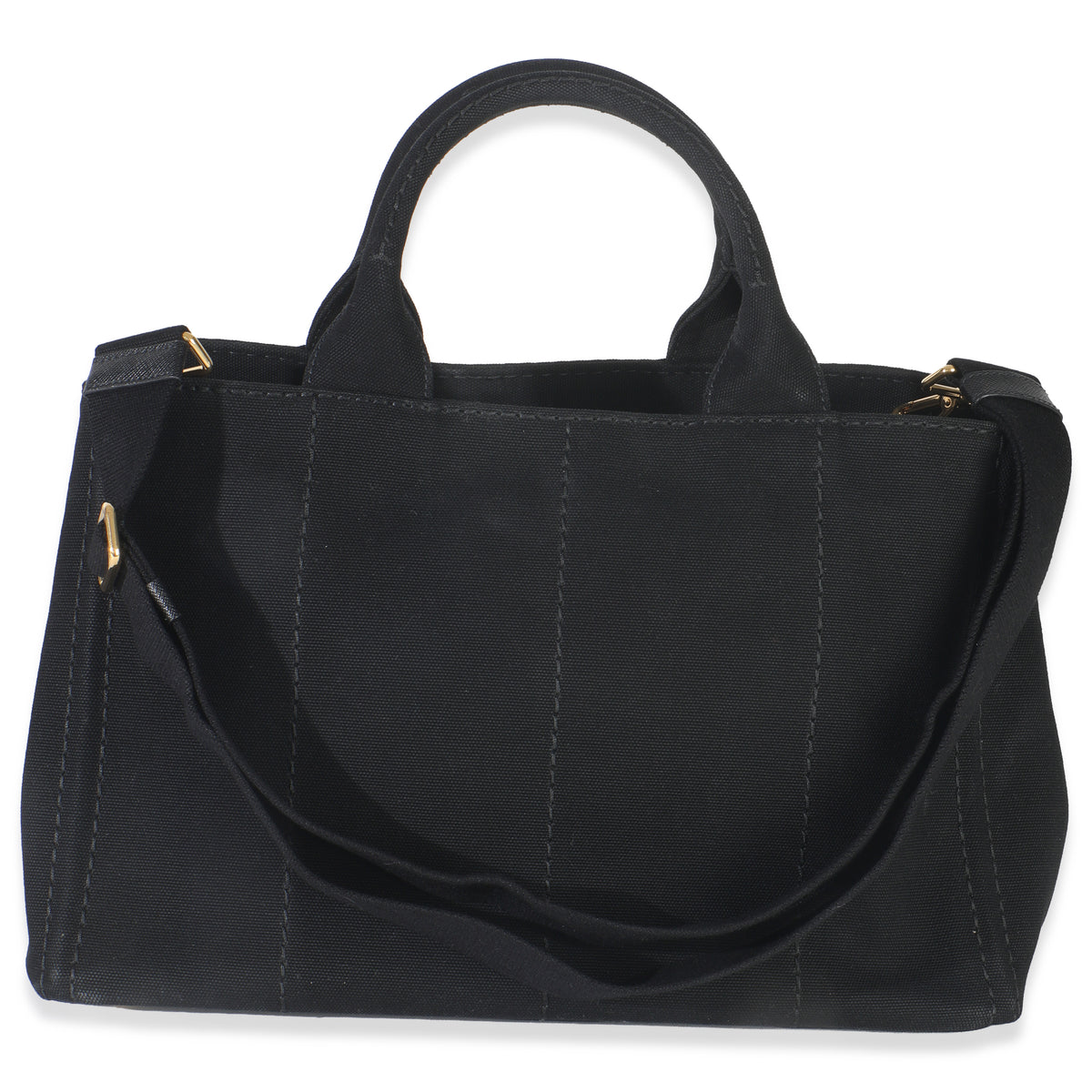 Prada Black Canvas White Logo Small Canapa Tote Handbag bv