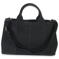 Prada Black Canvas White Logo Small Canapa Tote Handbag bv