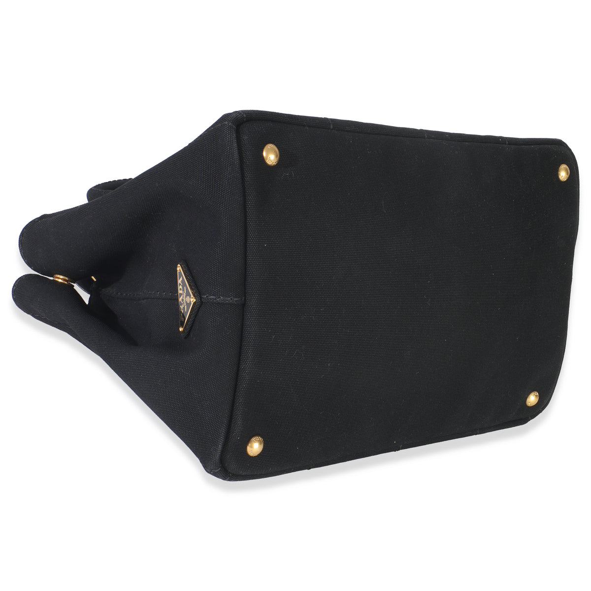 Prada Black Canvas White Logo Small Canapa Tote Handbag clasp