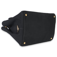 Prada Black Canvas White Logo Small Canapa Tote Handbag clasp