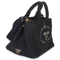 Prada Black Canvas White Logo Small Canapa Tote Handbag pv