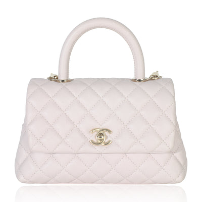 Light Pink Quilted Caviar Mini Coco Top Handle Bag