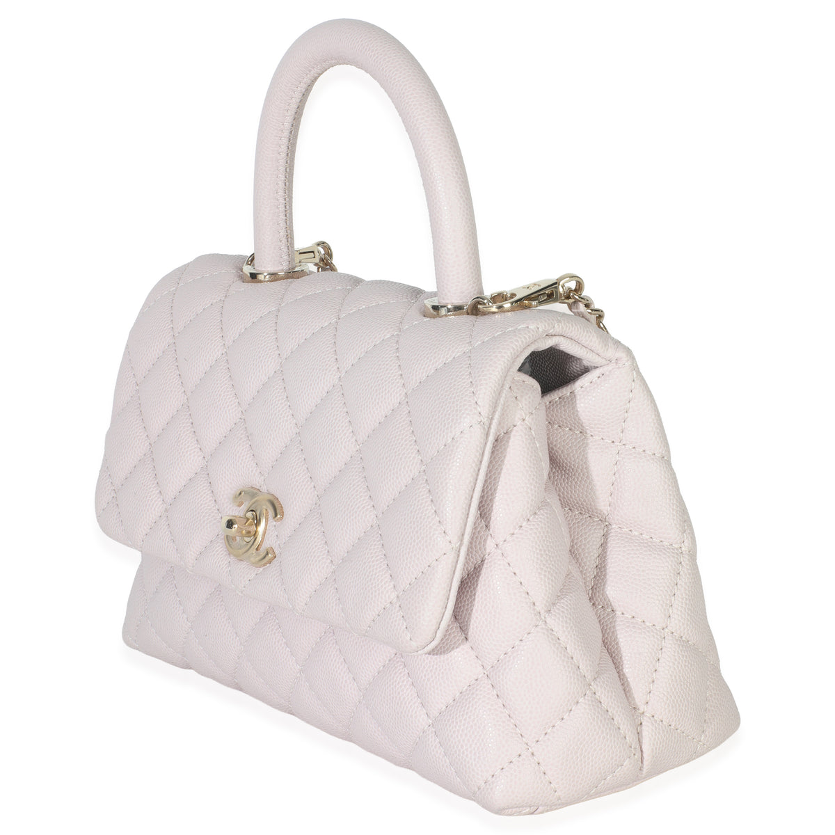 Light Pink Quilted Caviar Mini Coco Top Handle Handbag