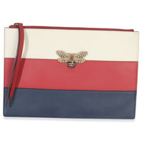 Gucci Red Navy Cream Calfskin Queen Margaret Flat Pouch Handbag fv