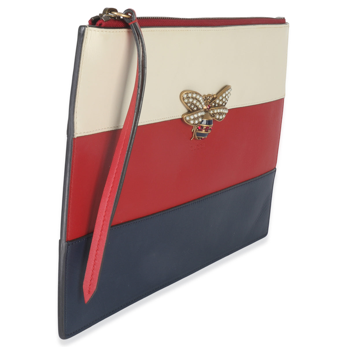 Gucci Red Navy Cream Calfskin Queen Margaret Flat Pouch Handbag pv