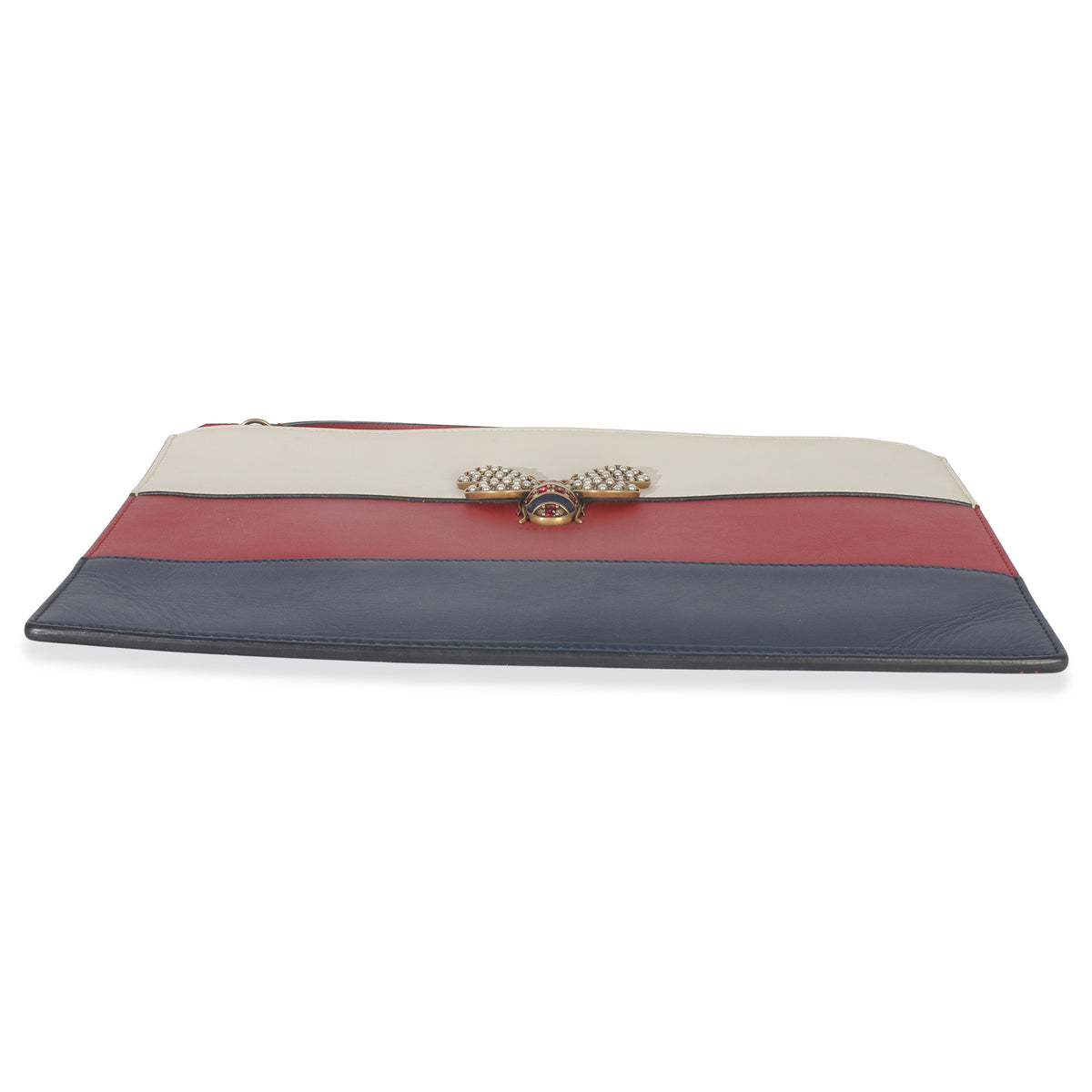 Gucci Red Navy Cream Calfskin Queen Margaret Flat Pouch Handbag stamp