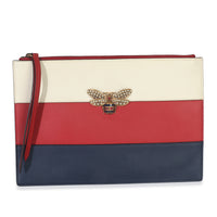 Red Navy Cream Calfskin Queen Margaret Flat Pouch