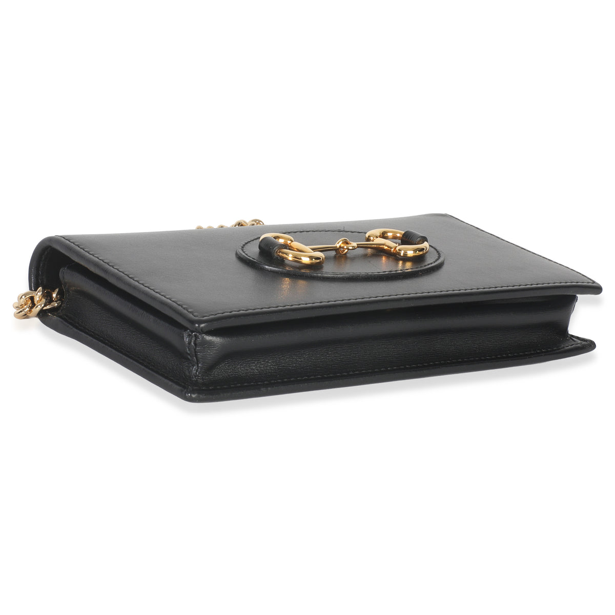 Gucci Black Azalea Calfskin Horsebit 1955 Wallet On Chain Handbag clasp
