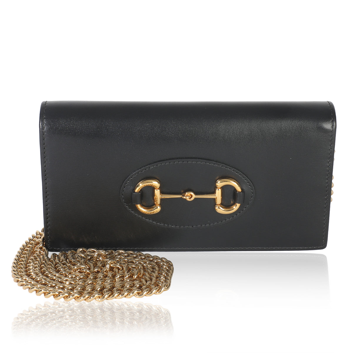 Gucci Black Azalea Calfskin Horsebit 1955 Wallet On Chain Handbag fv