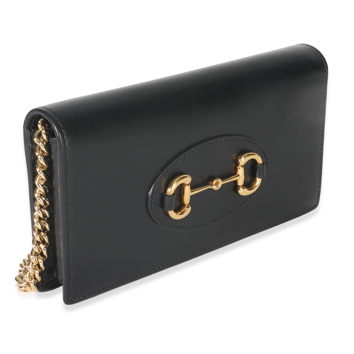 Gucci Black Azalea Calfskin Horsebit 1955 Wallet On Chain Handbag pv