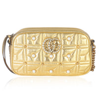Gold Quilted Leather Pearl Studded Marmont Matelasse Small Camera Bag