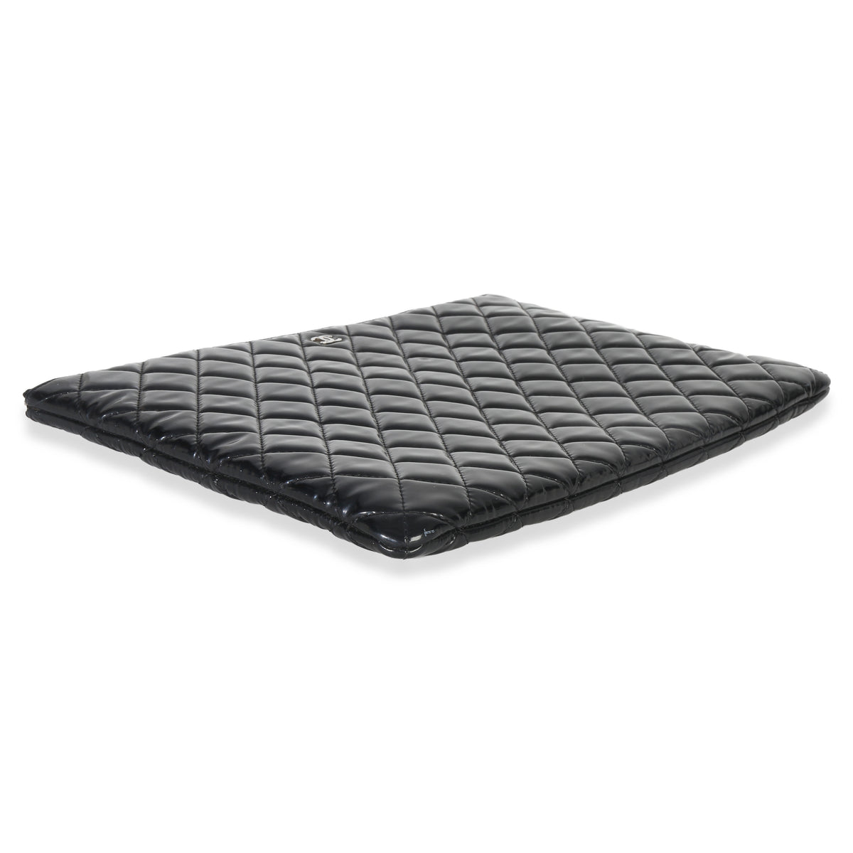 Chanel Black Quilted Patent Large Cosmetic O Case Handbag av