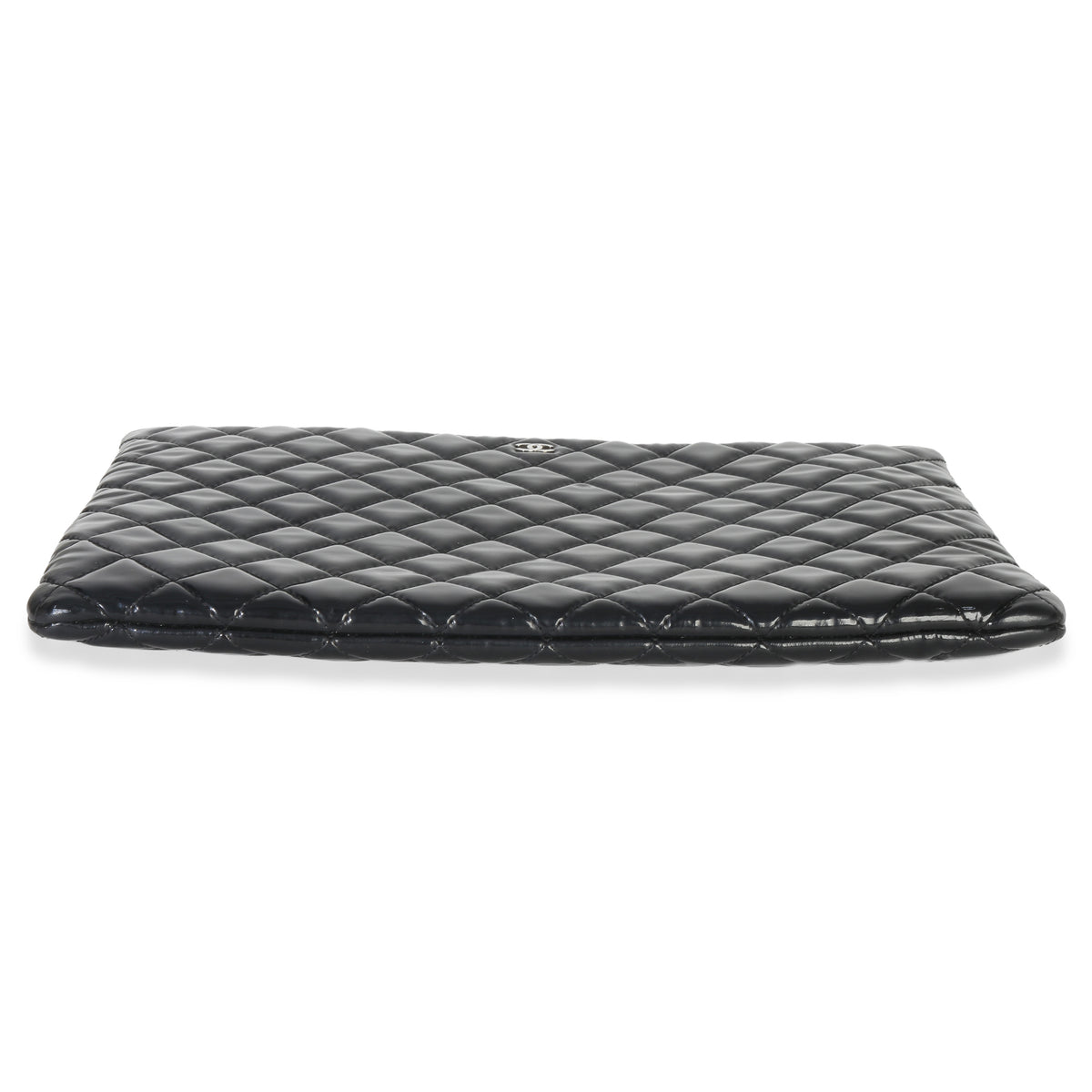 Chanel Black Quilted Patent Large Cosmetic O Case Handbag box