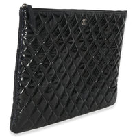 Chanel Black Quilted Patent Large Cosmetic O Case Handbag bv