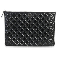 Chanel Black Quilted Patent Large Cosmetic O Case Handbag fv