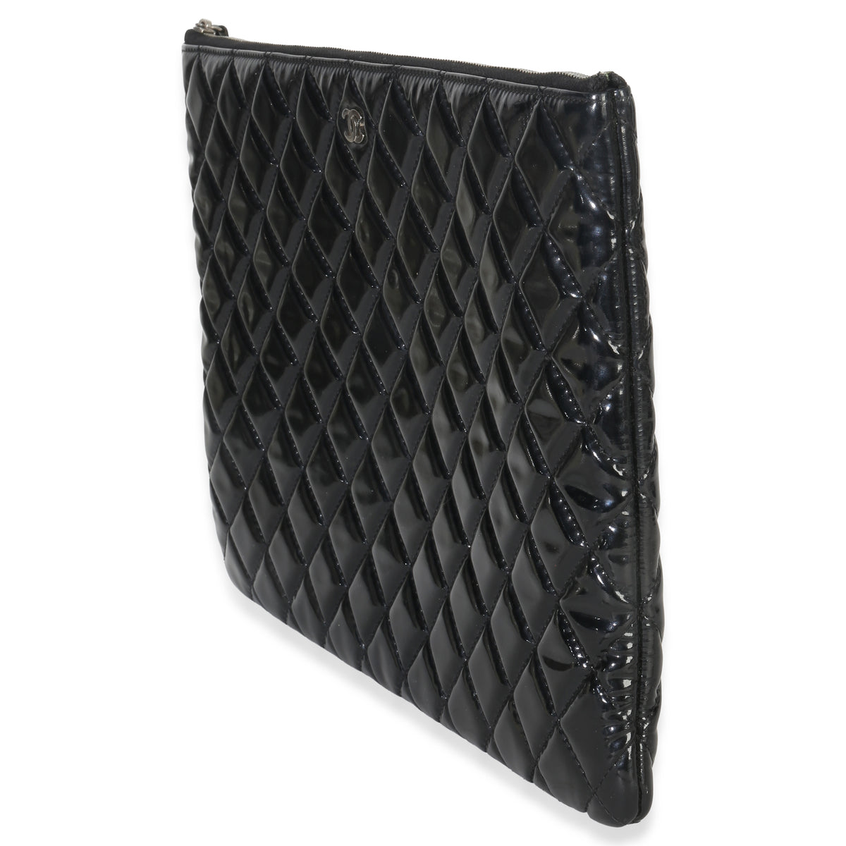 Chanel Black Quilted Patent Large Cosmetic O Case Handbag pv