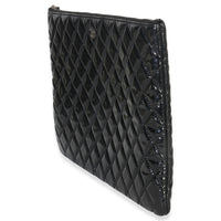 Chanel Black Quilted Patent Large Cosmetic O Case Handbag pv