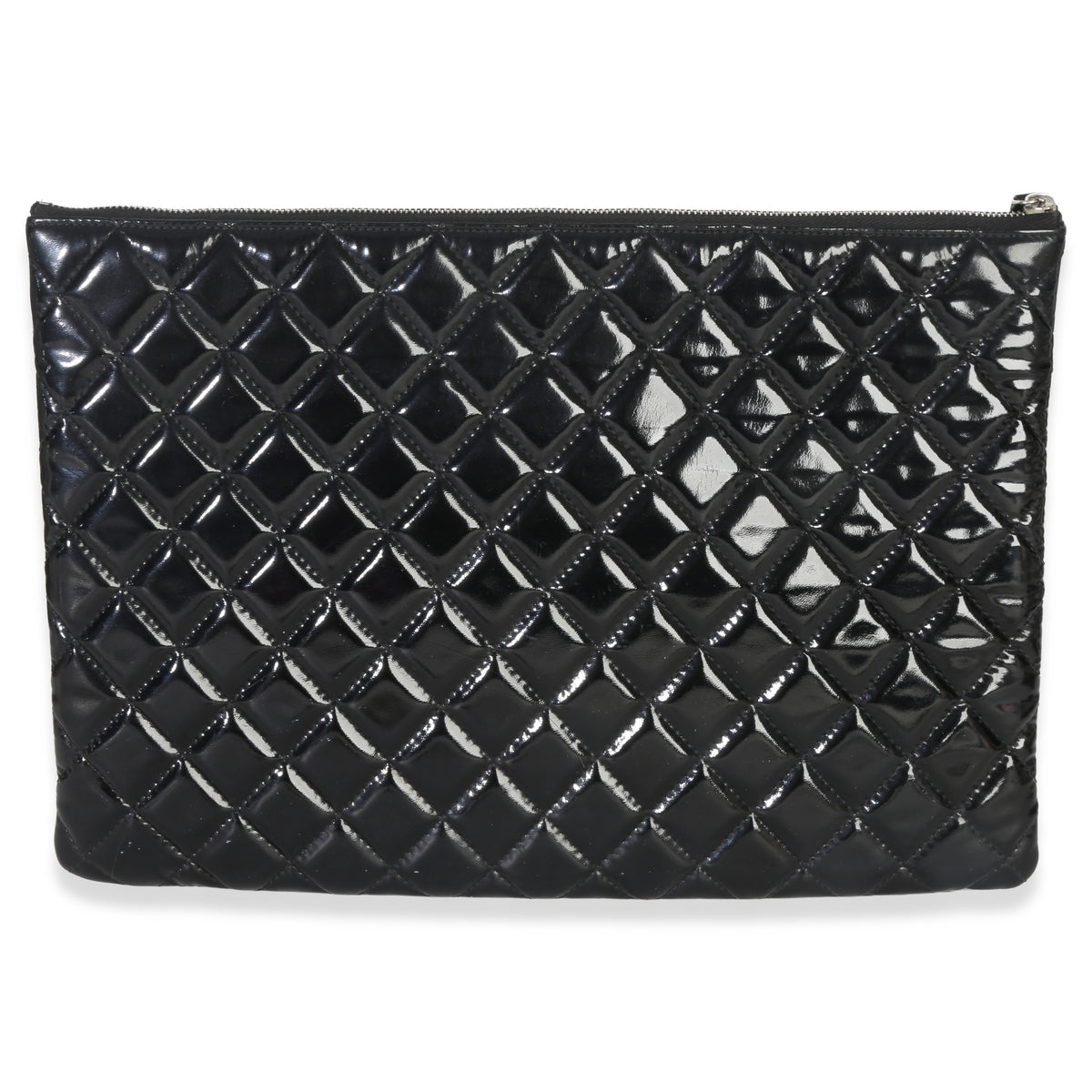 Chanel Black Quilted Patent Large Cosmetic O Case Handbag stamp