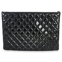 Chanel Black Quilted Patent Large Cosmetic O Case Handbag stamp